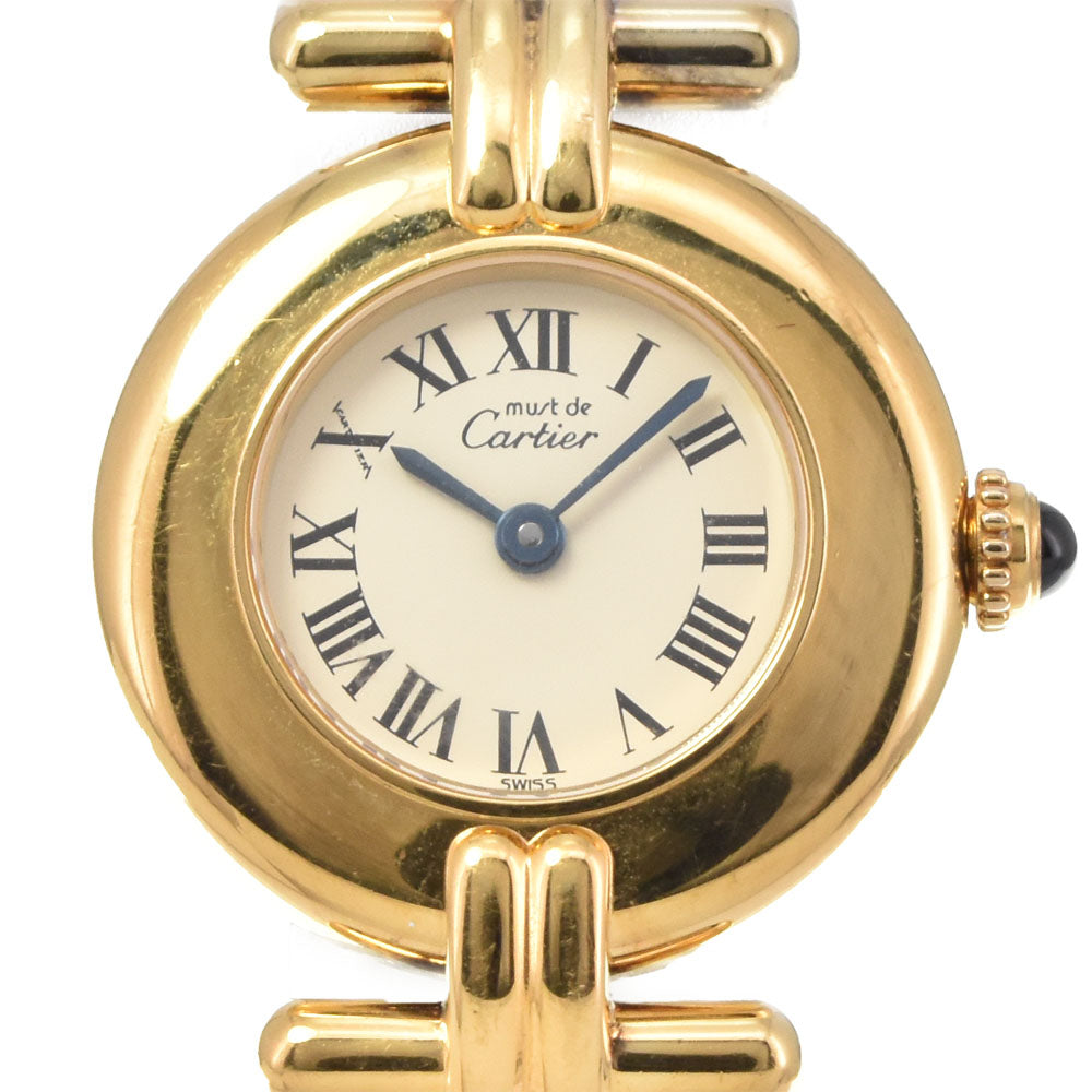 CARTIER Must Collize Vermeil 590002 SV925 (Gold Plated) / Leather Ivory Dial Quartz Ladies
 Watch M#145763