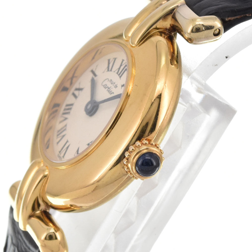 CARTIER Must Collize Vermeil 590002 SV925 (Gold Plated) / Leather Ivory Dial Quartz Ladies
 Watch M#145763