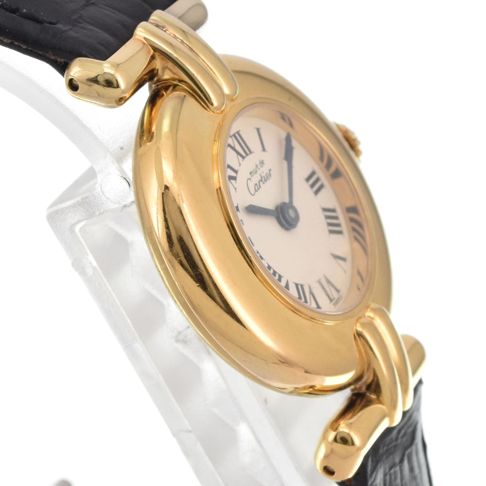 CARTIER Must Collize Vermeil 590002 SV925 (Gold Plated) / Leather Ivory Dial Quartz Ladies
 Watch M#145763