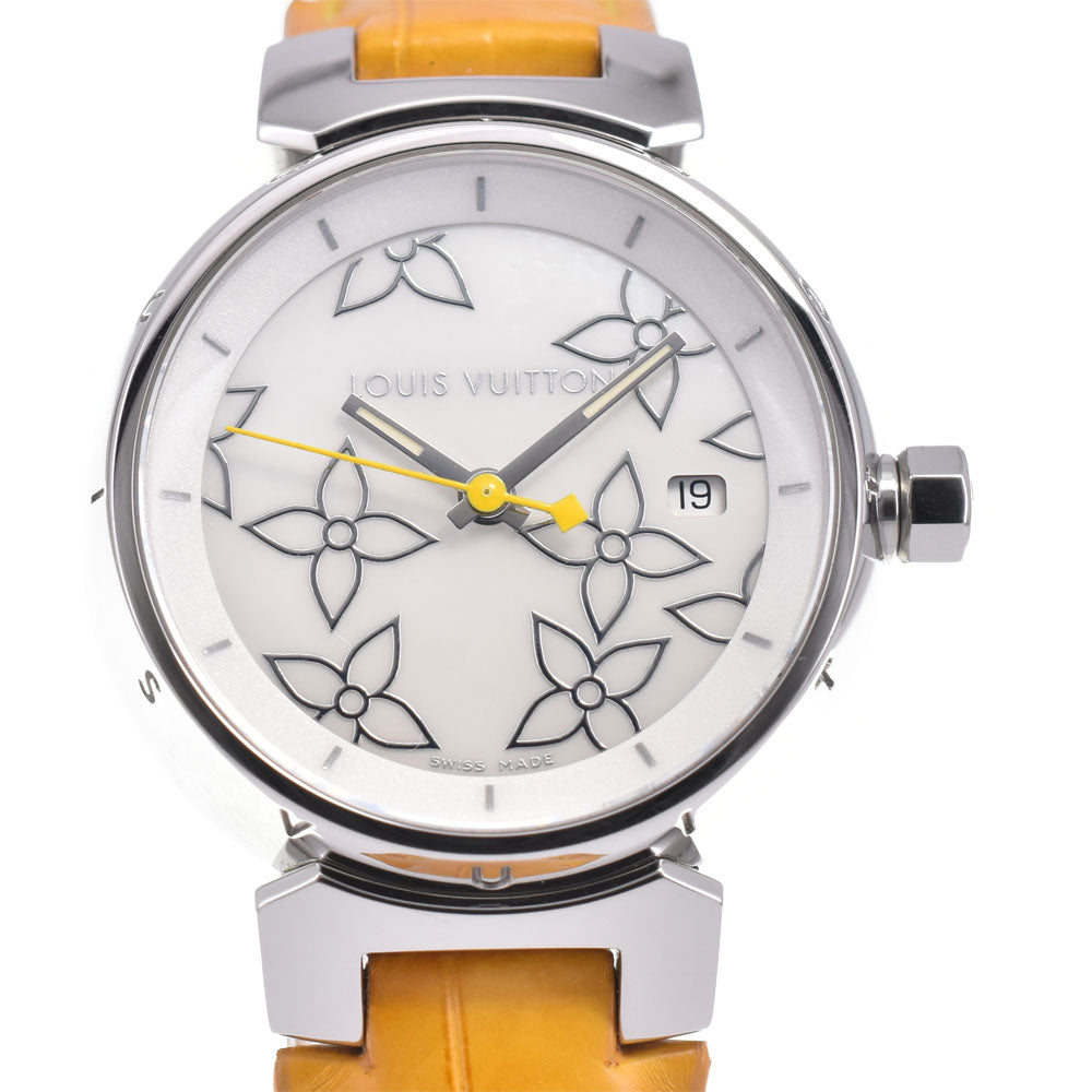 LOUIS VUITTON Tambour Q121C Date White shell Dial Quartz Ladies
 Watch Q#146039