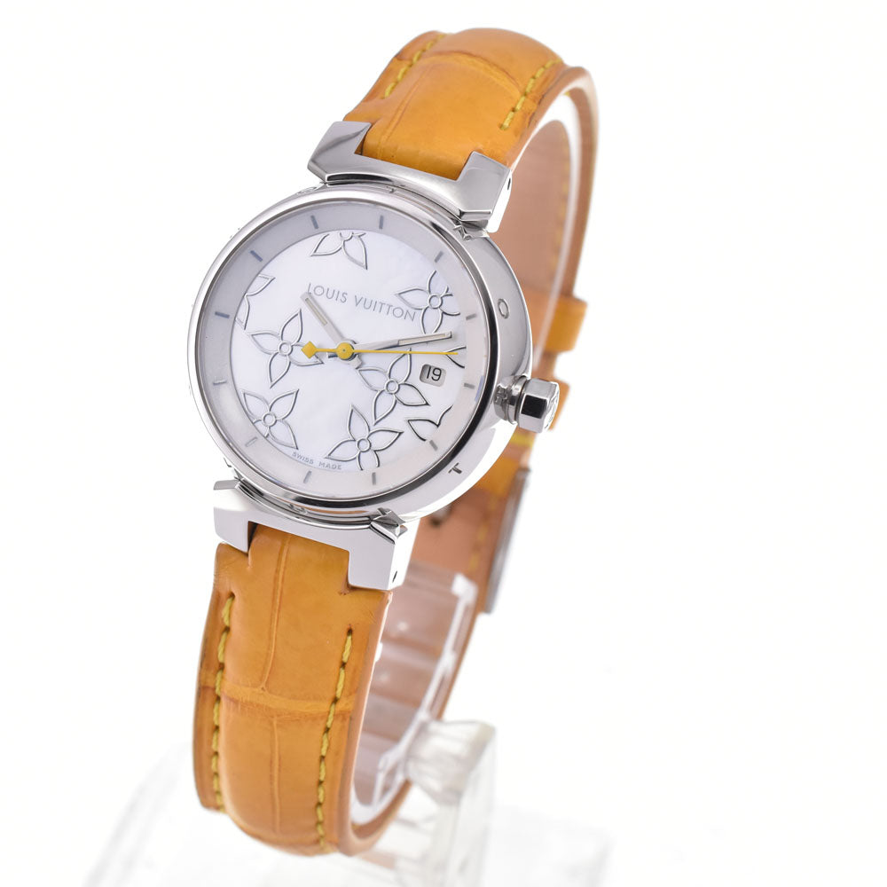 LOUIS VUITTON Tambour Q121C Date White shell Dial Quartz Ladies
 Watch Q#146039