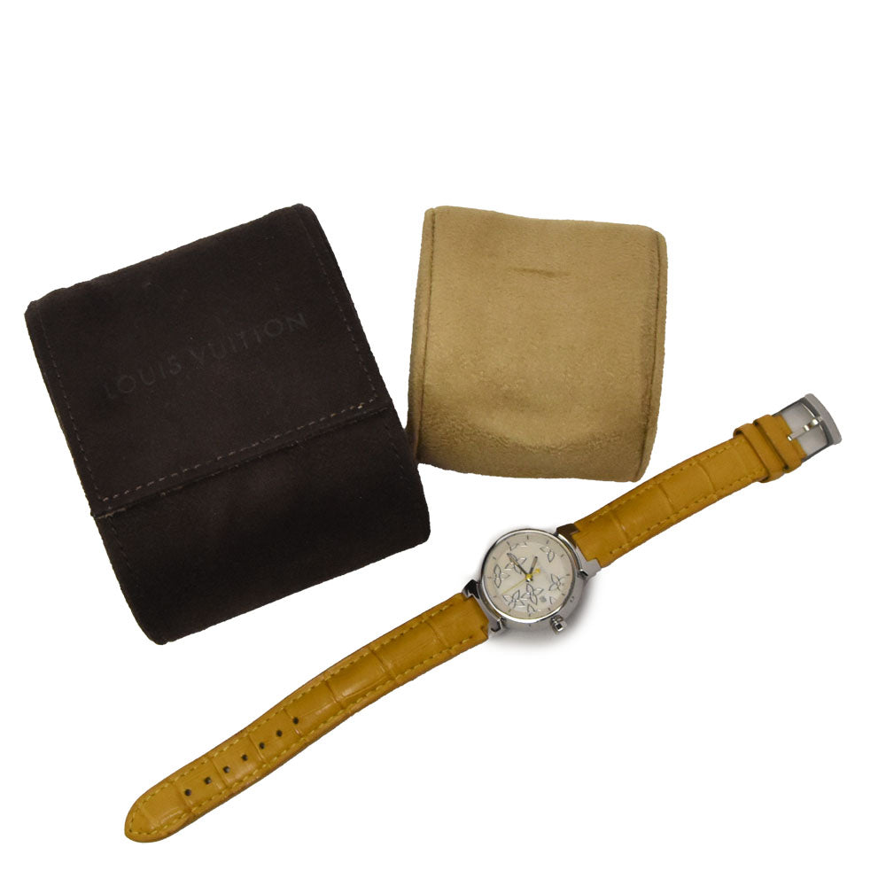 LOUIS VUITTON Tambour Q121C Date White shell Dial Quartz Ladies
 Watch Q#146039