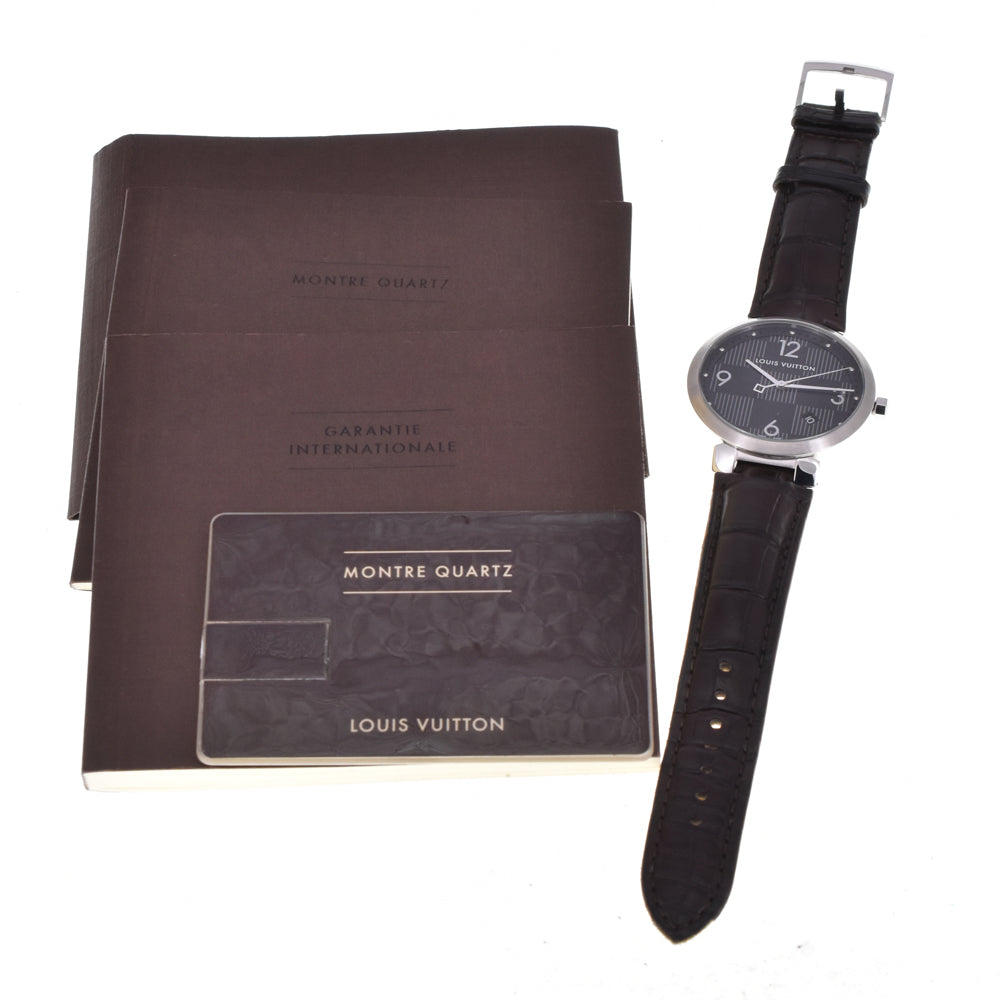 with paper LOUIS VUITTON Tambour slim Q1D07 black Dial Quartz Men's
 Watch P#146168