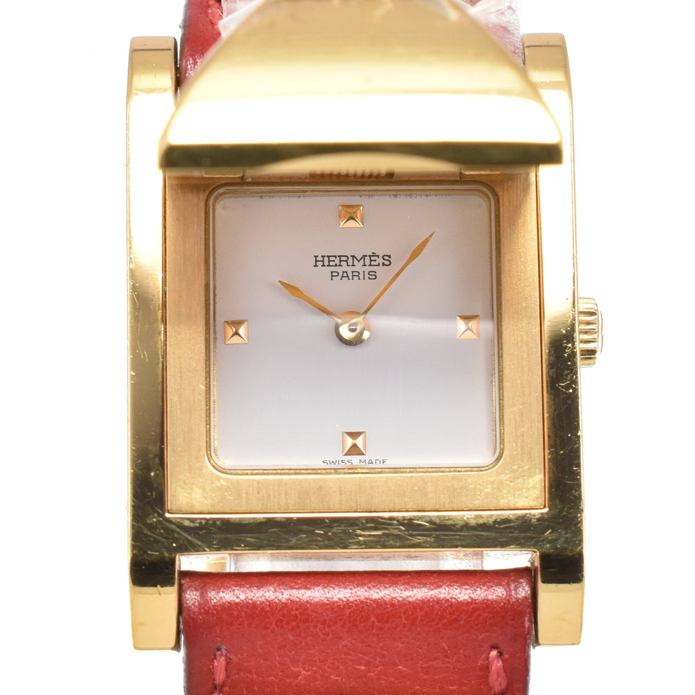 HERMES Medor Gold Plated / Leather white Dial Quartz Ladies
 Watch P#146174