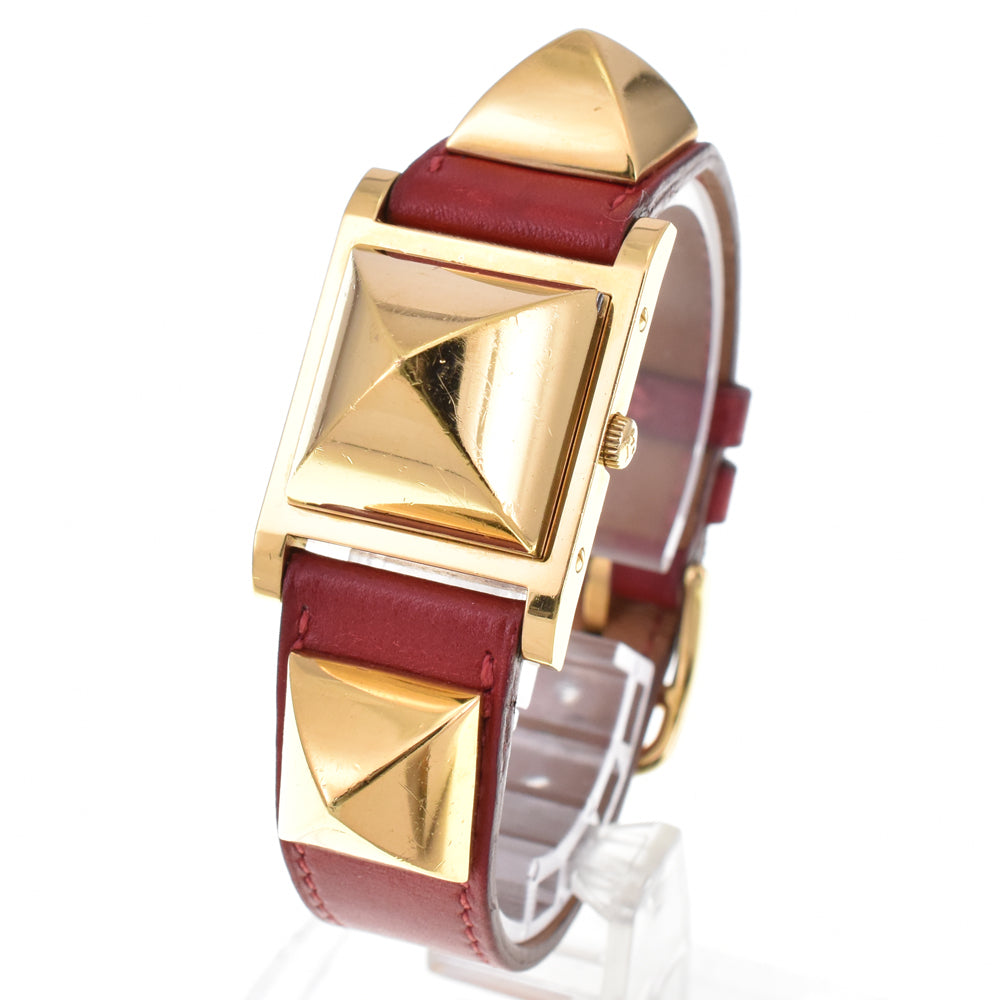 HERMES Medor Gold Plated / Leather white Dial Quartz Ladies
 Watch P#146174