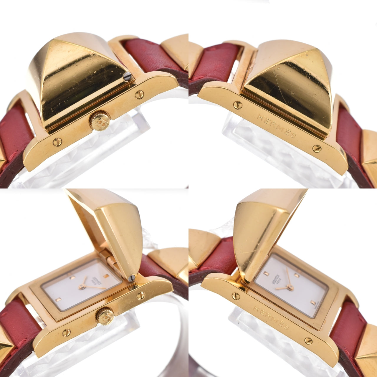 HERMES Medor Gold Plated / Leather white Dial Quartz Ladies
 Watch P#146174