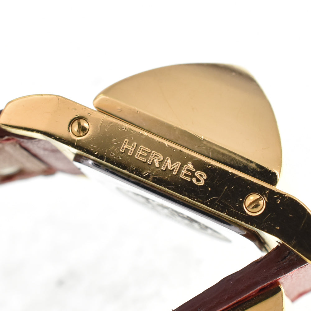 HERMES Medor Gold Plated / Leather white Dial Quartz Ladies
 Watch P#146174