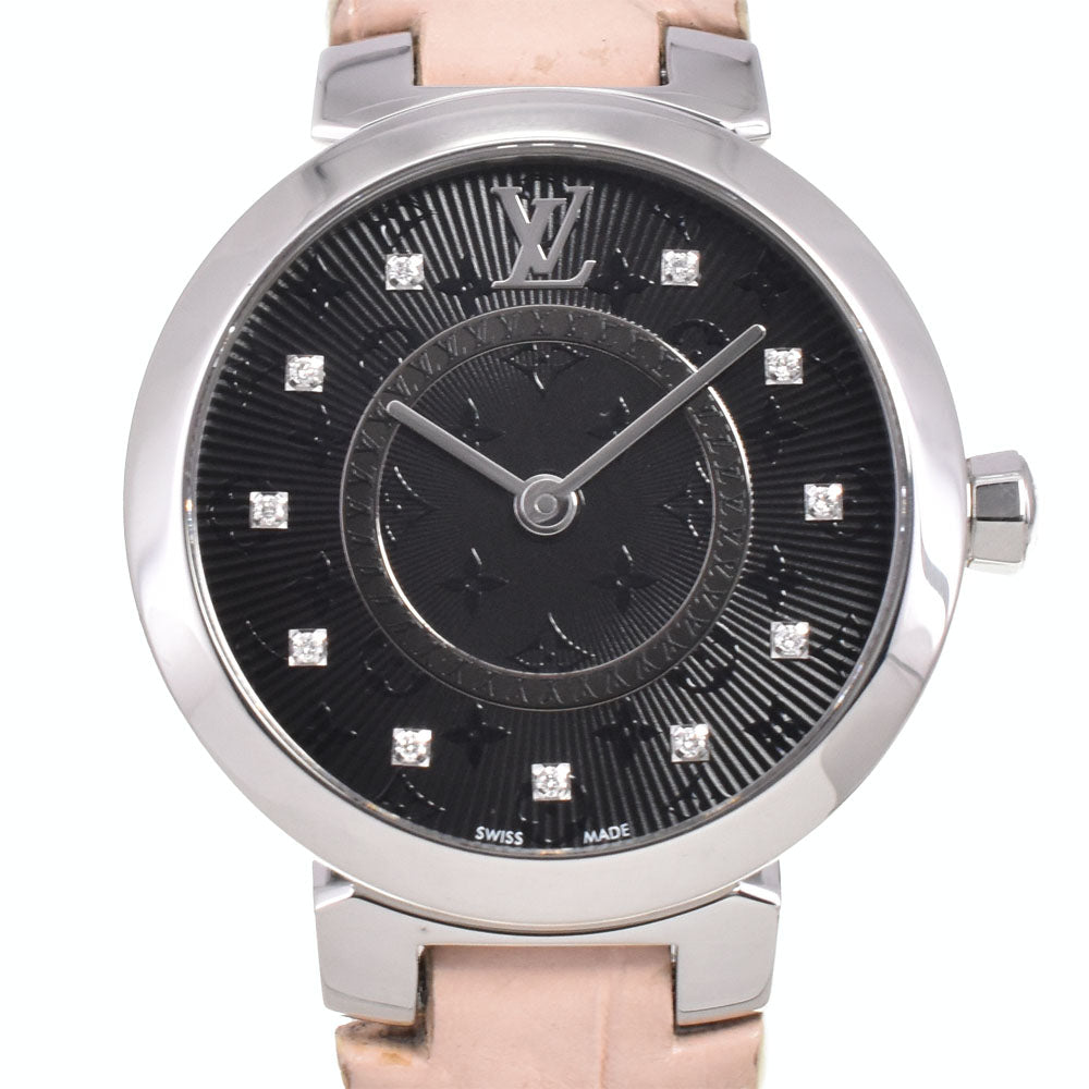 LOUIS VUITTON Tambour QA143 11P Diamond Stainless Steel/Leather black Dial Quartz Men's
 Watch P#146201