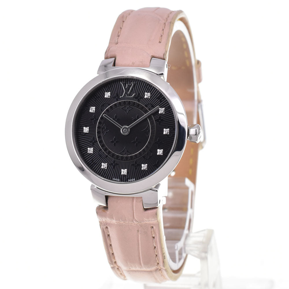 LOUIS VUITTON Tambour QA143 11P Diamond Stainless Steel/Leather black Dial Quartz Men's
 Watch P#146201