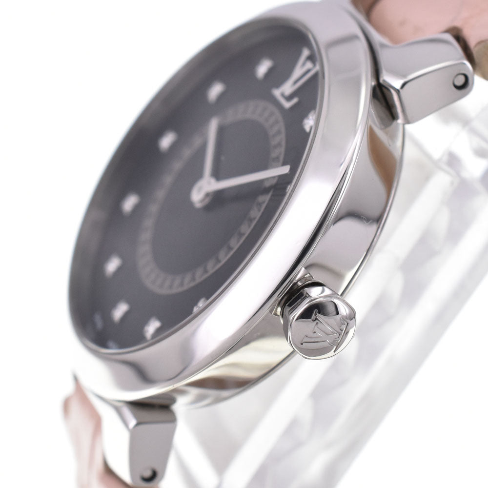 LOUIS VUITTON Tambour QA143 11P Diamond Stainless Steel/Leather black Dial Quartz Men's
 Watch P#146201