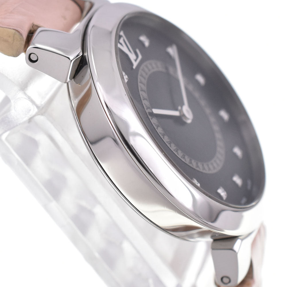 LOUIS VUITTON Tambour QA143 11P Diamond Stainless Steel/Leather black Dial Quartz Men's
 Watch P#146201