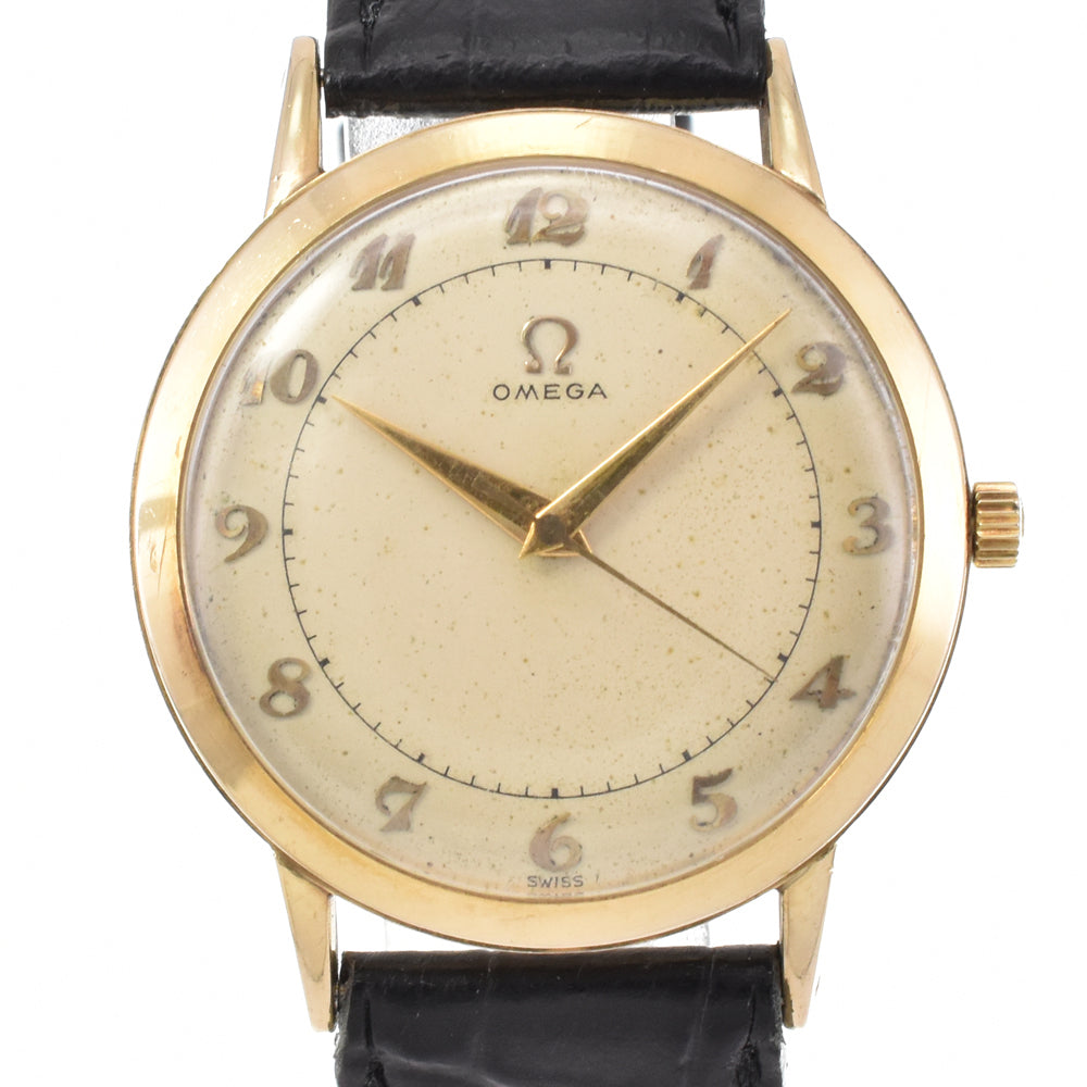 OMEGA vintage Cal.371 K14YG/Leather Silver Dial Hand Winding Men's
 Watch Y#146222