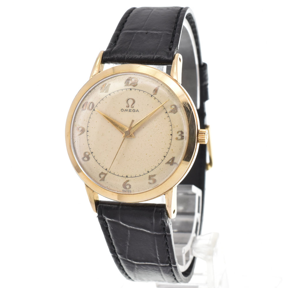OMEGA vintage Cal.371 K14YG/Leather Silver Dial Hand Winding Men's
 Watch Y#146222