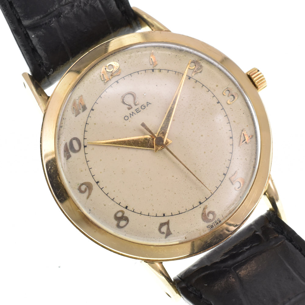 OMEGA vintage Cal.371 K14YG/Leather Silver Dial Hand Winding Men's
 Watch Y#146222