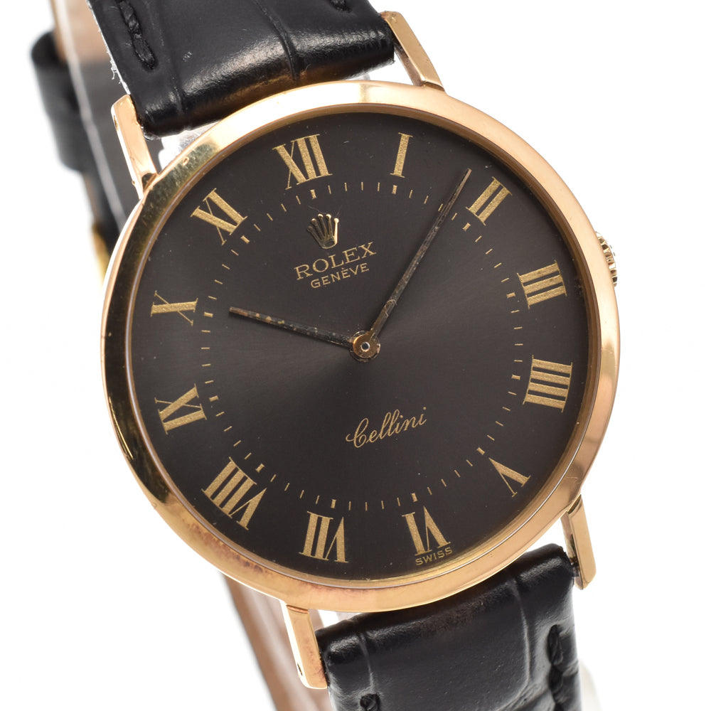 ROLEX Cherini 4112 vintage K18YG / Leather Cal.1600 gray Dial Hand Winding Men's
 Watch Y#146260
