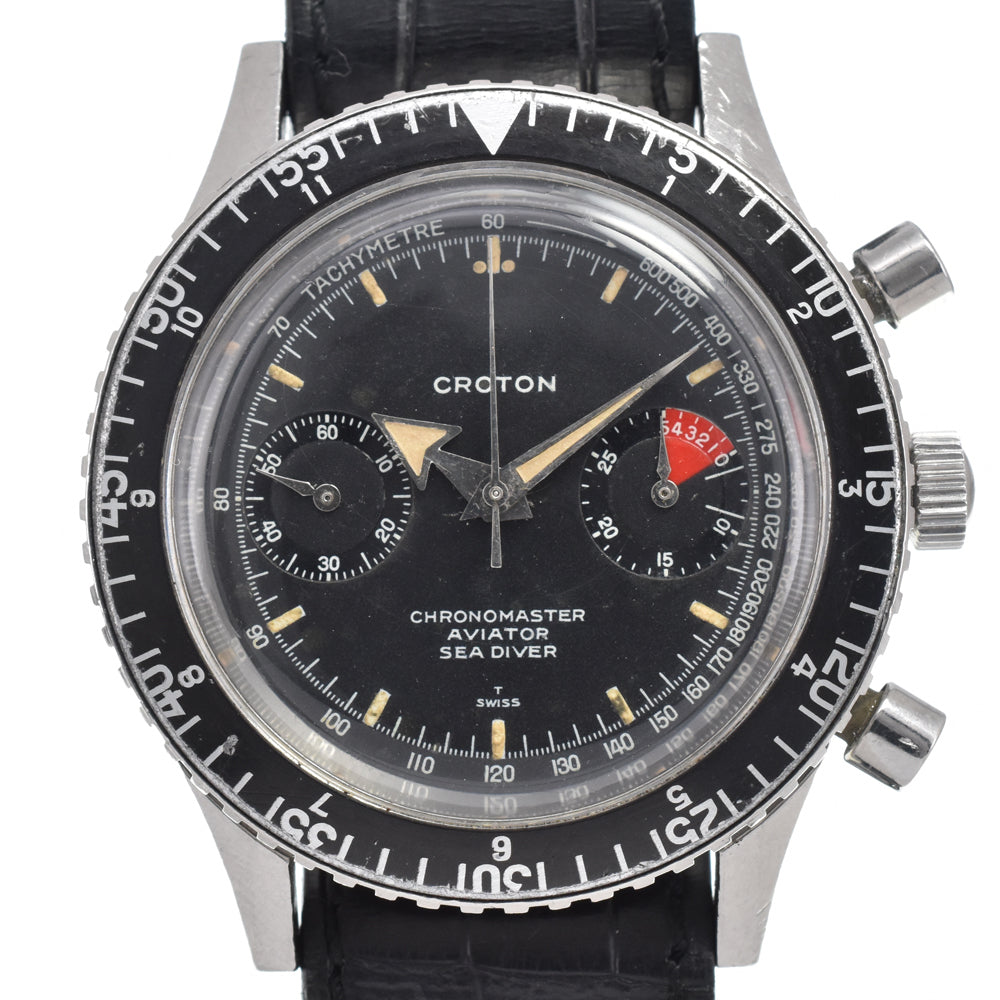 CROTON Chronomaster Aviator Sea Diver 9870 vintage Chronograph black Dial Hand Winding Men's
 Watch Y#146269