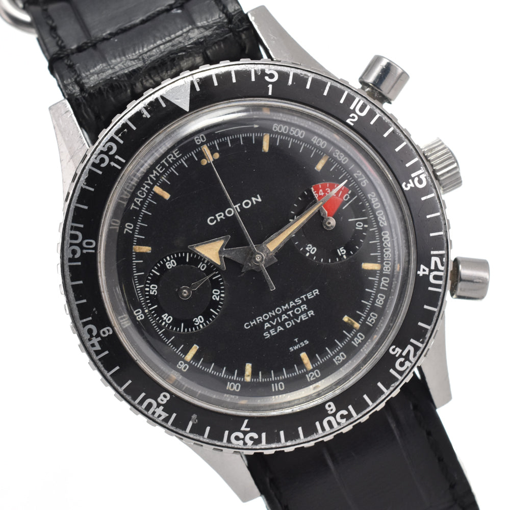 CROTON Chronomaster Aviator Sea Diver 9870 vintage Chronograph black Dial Hand Winding Men's
 Watch Y#146269
