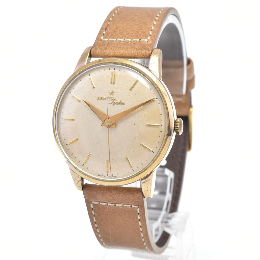 ZENITH Sport Cal.120 Gold Plated/Leather Silver Dial Hand Winding Men's
 Watch Y#146277