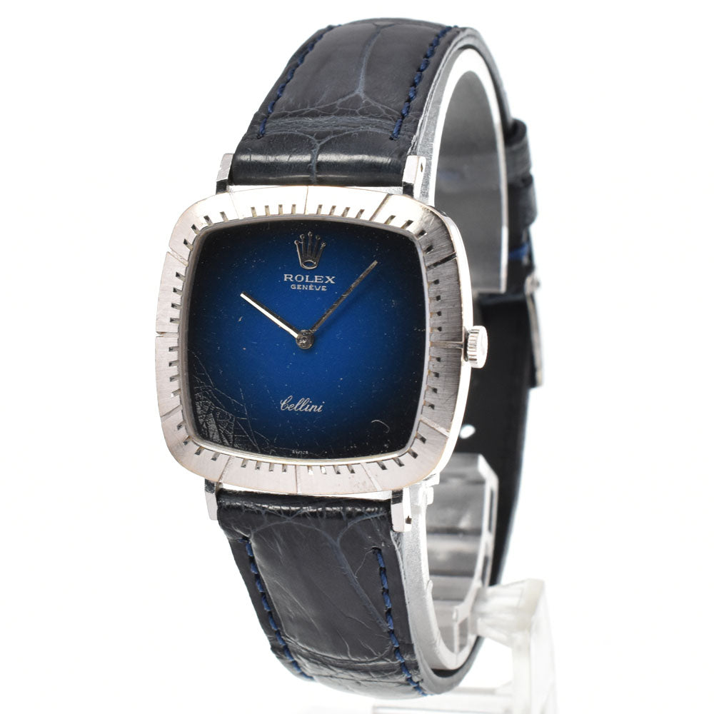 ROLEX Cherini 4048 vintage K18WG/Leather Cal.1600 blue Dial Hand Winding Ladies
 Watch Y#146310
