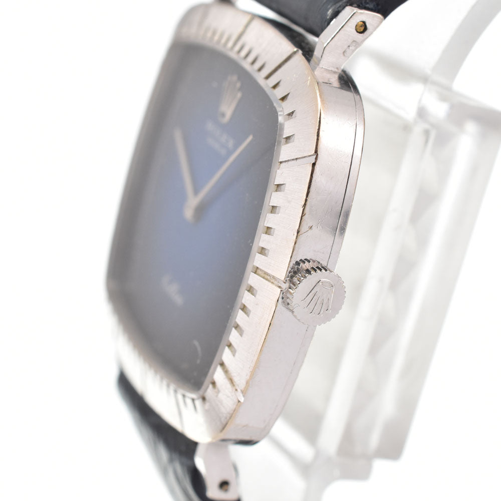 ROLEX Cherini 4048 vintage K18WG/Leather Cal.1600 blue Dial Hand Winding Ladies
 Watch Y#146310