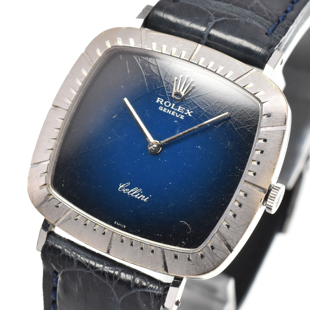 ROLEX Cherini 4048 vintage K18WG/Leather Cal.1600 blue Dial Hand Winding Ladies
 Watch Y#146310