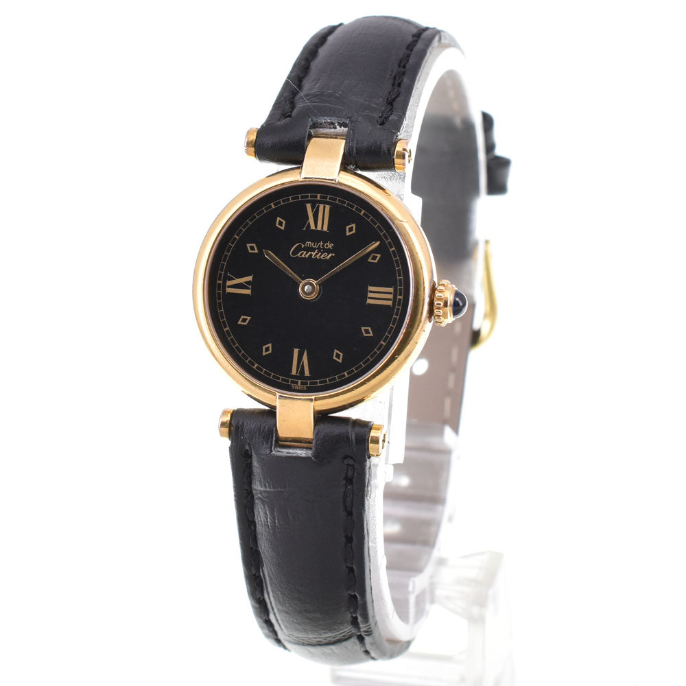 CARTIER Must Vendome Vermeil SM 590004 SV925 (Gold Plated) / Leather black Dial Quartz Ladies
 Watch R#146324