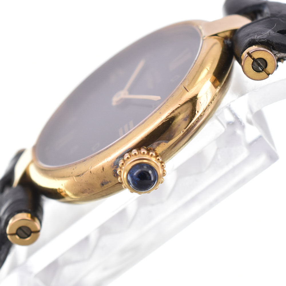 CARTIER Must Vendome Vermeil SM 590004 SV925 (Gold Plated) / Leather black Dial Quartz Ladies
 Watch R#146324