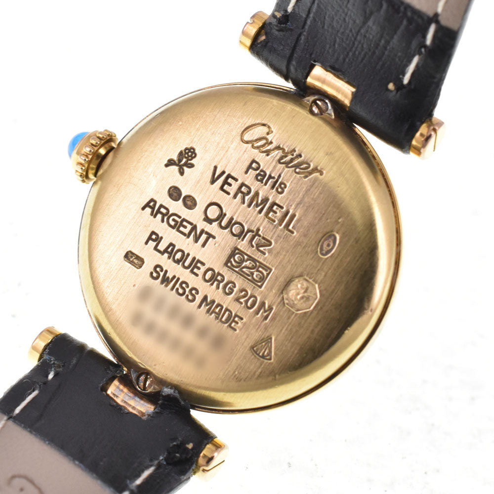 CARTIER Must Vendome Vermeil SM 590004 SV925 (Gold Plated) / Leather black Dial Quartz Ladies
 Watch R#146324