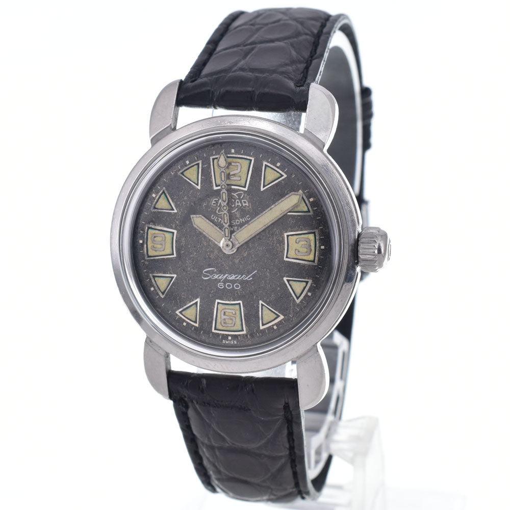 ENICAR Ultrasonic Sea Pearl 600 10061 vintage Cal.1010 black Dial Hand Winding Men's
 Watch Y#146345