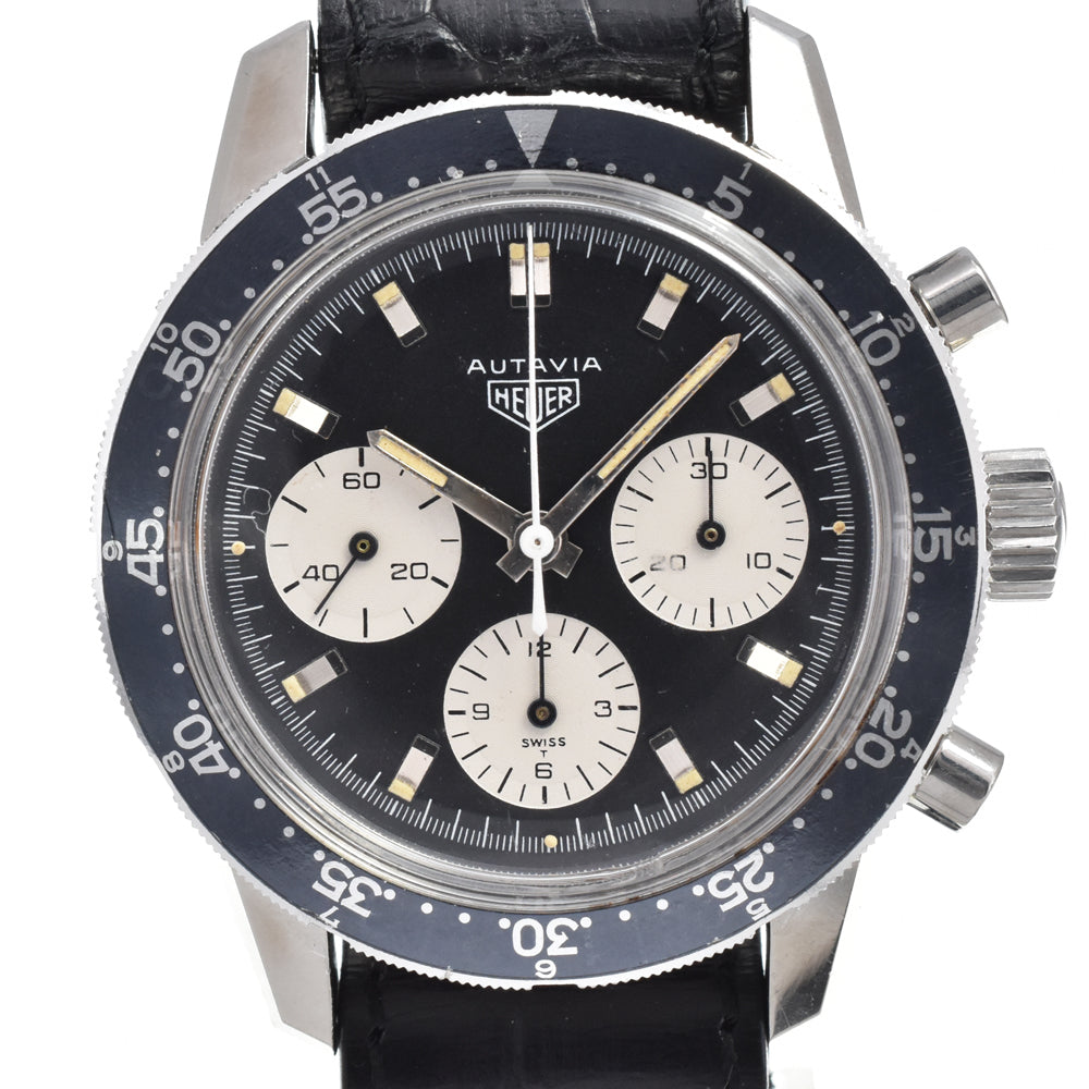 Heuer Autabia 2446C vintage Chronograph black Dial Hand Winding Men's
 Watch Y#146346