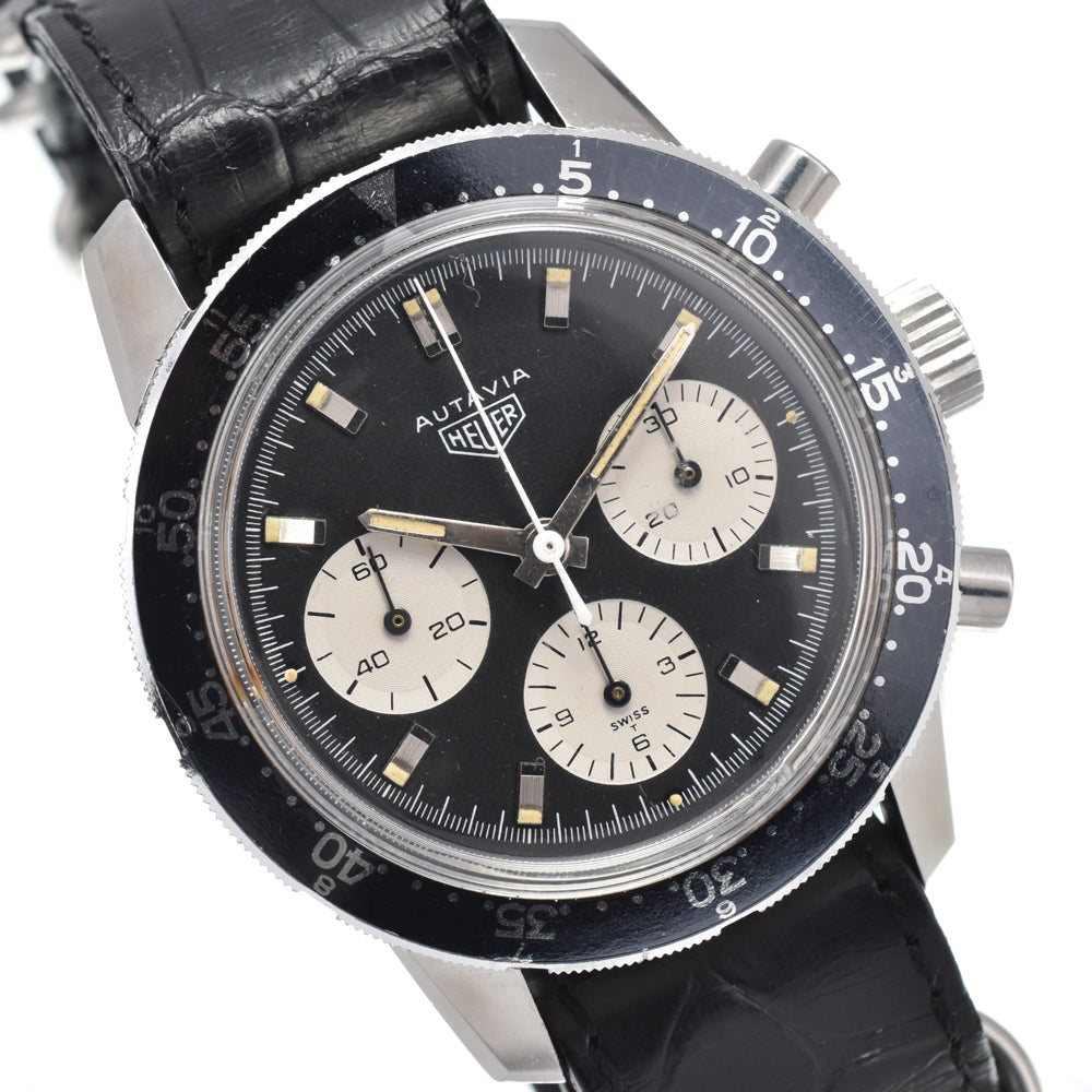 Heuer Autabia 2446C vintage Chronograph black Dial Hand Winding Men's
 Watch Y#146346