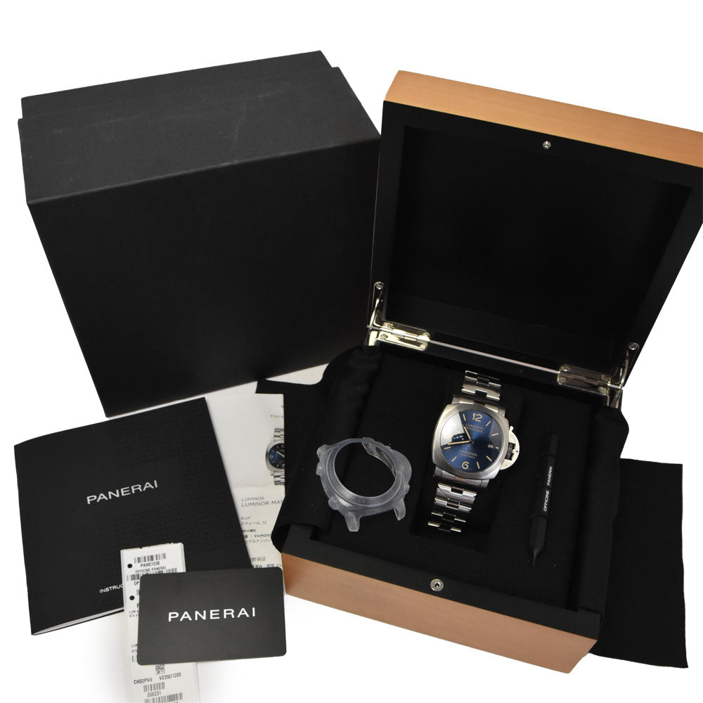 with paper PANERAI Luminor Marina PAM01058 blue Dial Automatic Men's
 Watch R#146439