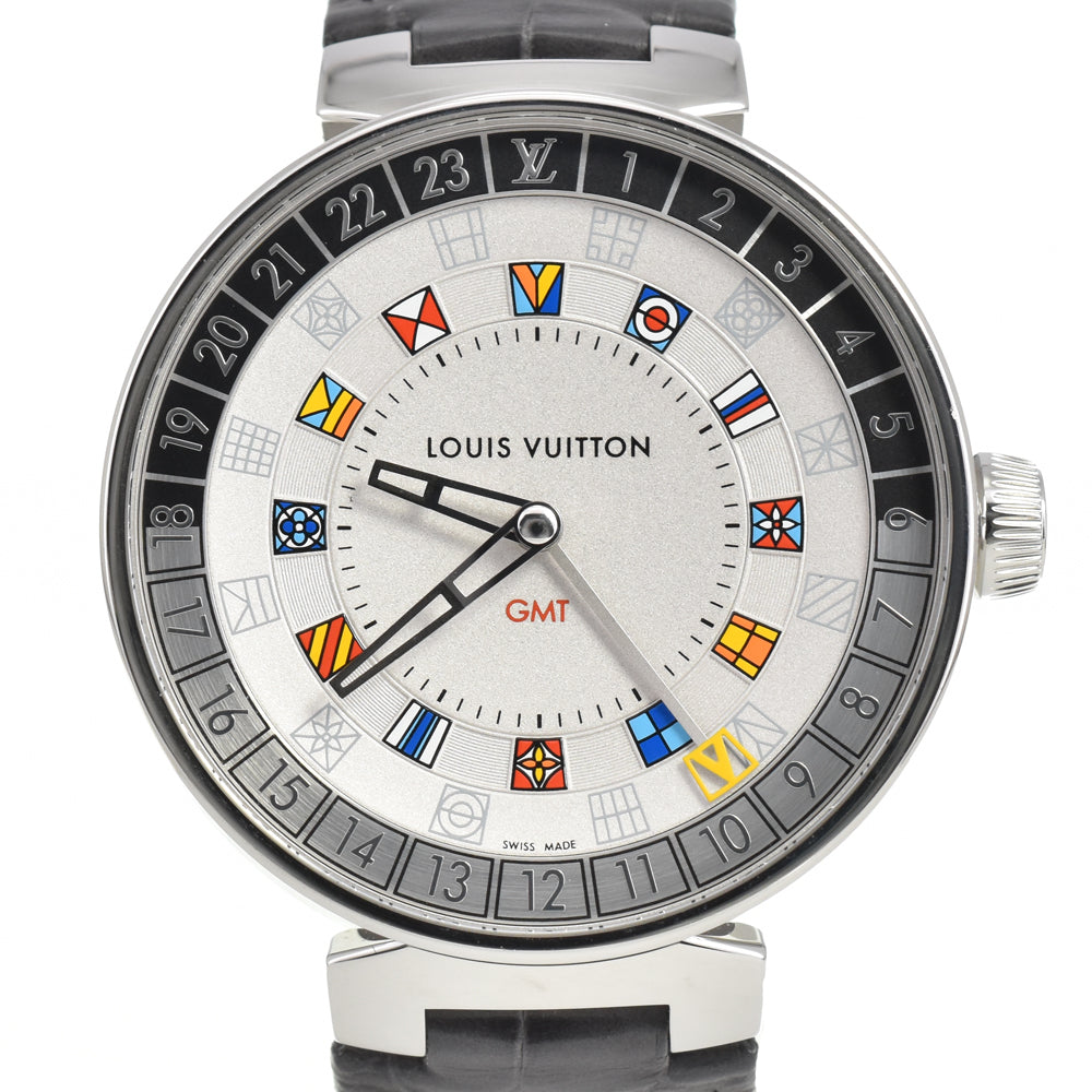 with paper LOUIS VUITTON Tambour Moon Dual Time QA096 GMT Silver Dial Quartz Men's
 Watch Q#146515
