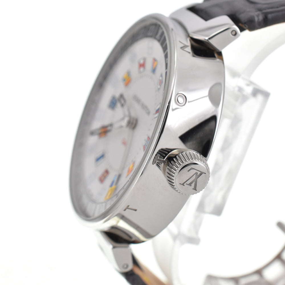 with paper LOUIS VUITTON Tambour Moon Dual Time QA096 GMT Silver Dial Quartz Men's
 Watch Q#146515