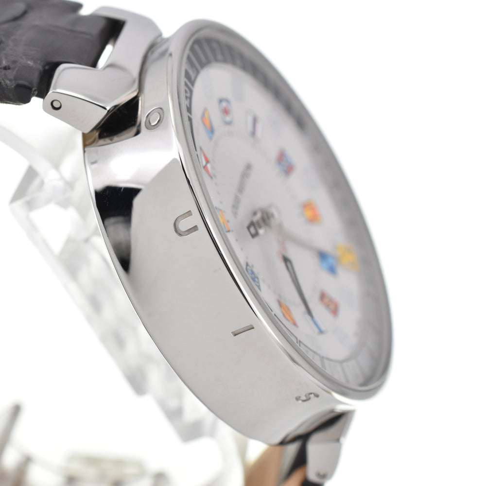 with paper LOUIS VUITTON Tambour Moon Dual Time QA096 GMT Silver Dial Quartz Men's
 Watch Q#146515