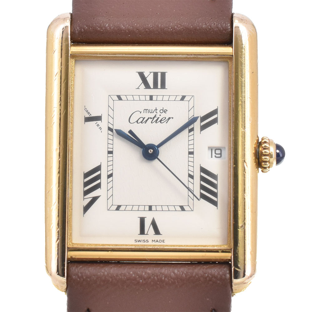 CARTIER Must tank W1013754 SV925 (Gold Plated) / Leather Silver Dial Quartz Men's
 Watch Q#146578
