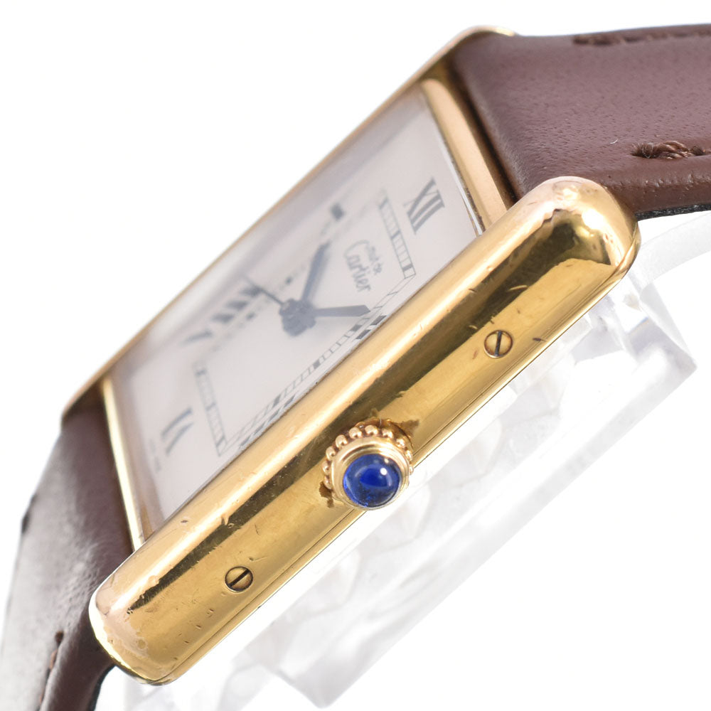 CARTIER Must tank W1013754 SV925 (Gold Plated) / Leather Silver Dial Quartz Men's
 Watch Q#146578