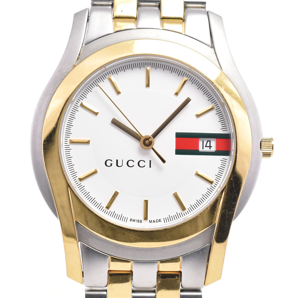 GUCCI 5500M Stainless Steel / Gold Plated Date white Dial Quartz Men's
 Watch □#146650