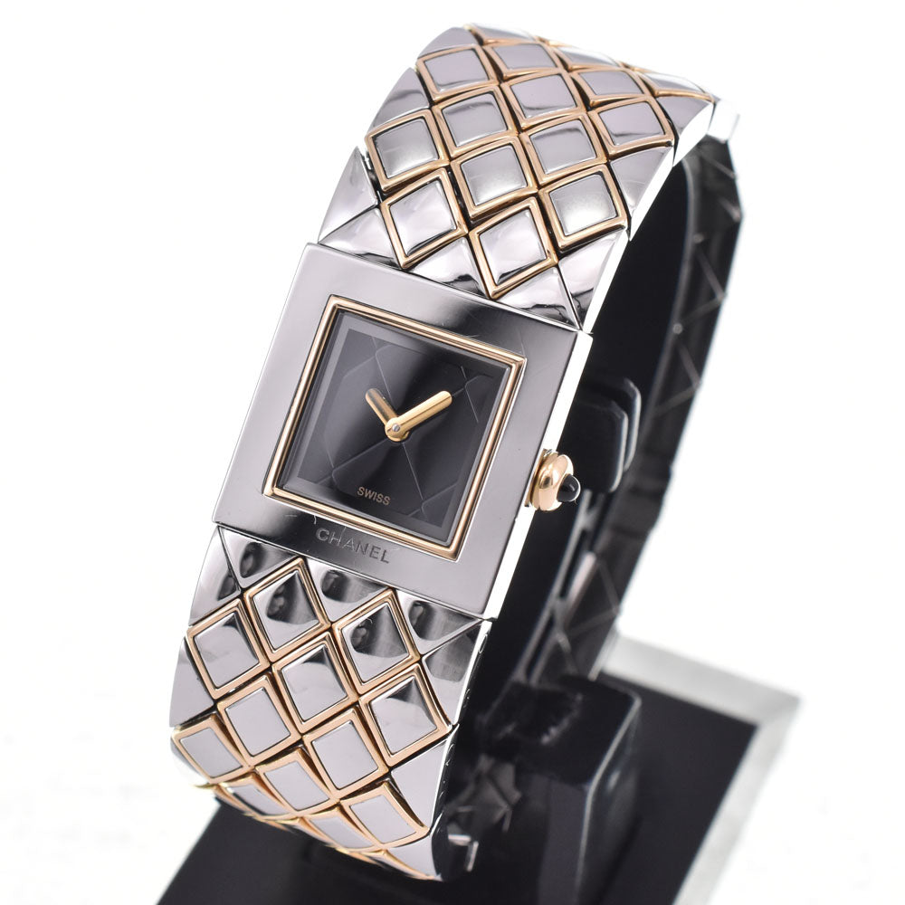 CHANEL Matrasse H0475 Stainless Steel/Gold Plated black Dial Quartz Ladies
 Watch D#146744