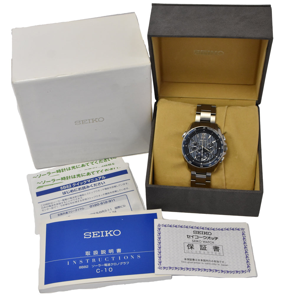 with paper SEIKO Brights 8B82-0AL0 Chronograph blue Dial Radio Sync Solar Men's
 Watch G#146761