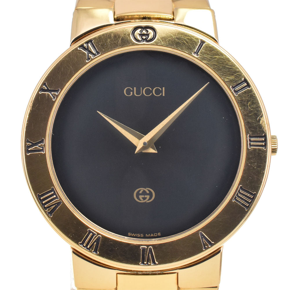 GUCCI 3300M Gold Plated black Dial Quartz Men's
 Watch E#146801