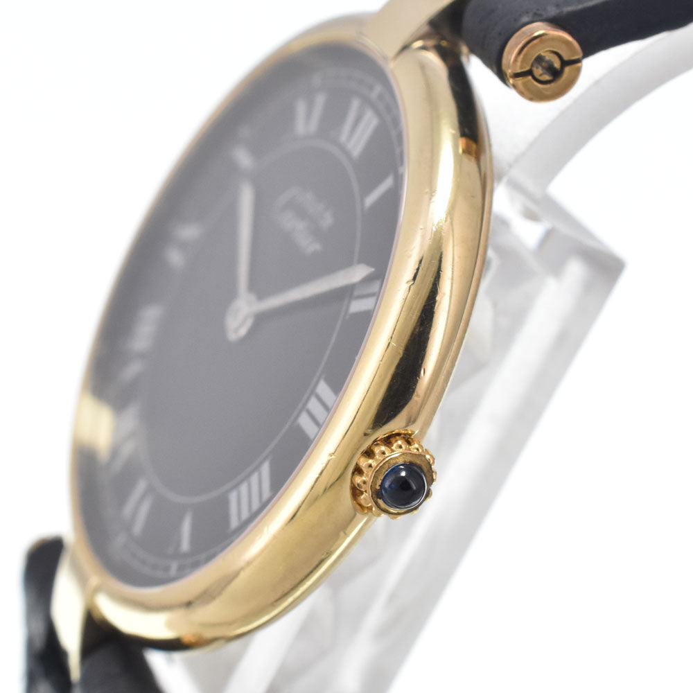 CARTIER Must Vendome SV925 (Gold Plated) / Leather black Dial Quartz Men's
 Watch L#146816
