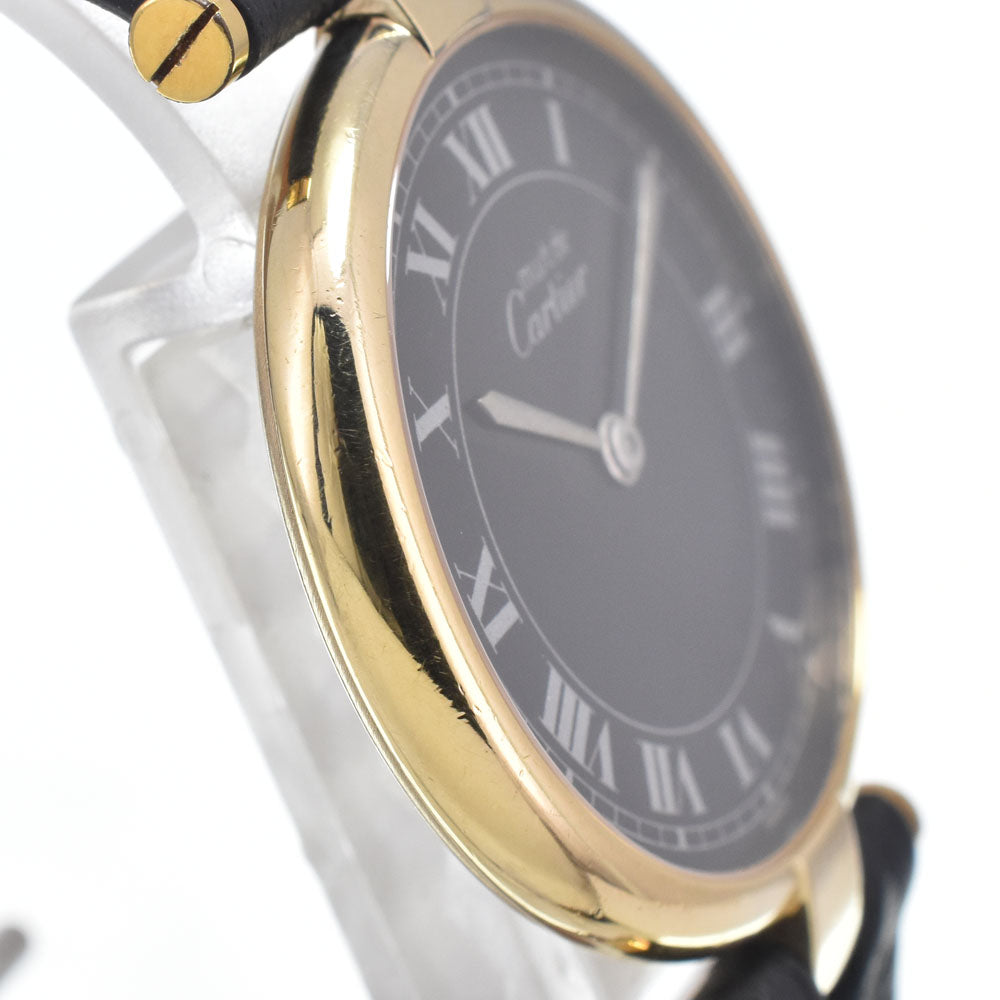 CARTIER Must Vendome SV925 (Gold Plated) / Leather black Dial Quartz Men's
 Watch L#146816