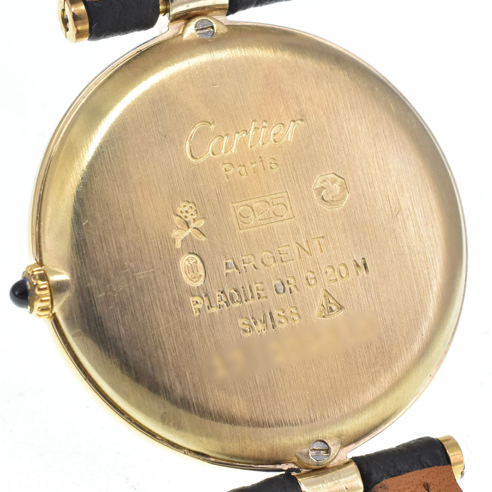 CARTIER Must Vendome SV925 (Gold Plated) / Leather black Dial Quartz Men's
 Watch L#146816