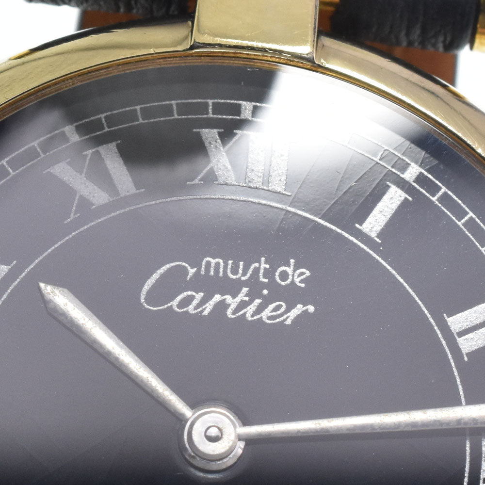 CARTIER Must Vendome SV925 (Gold Plated) / Leather black Dial Quartz Men's
 Watch L#146816