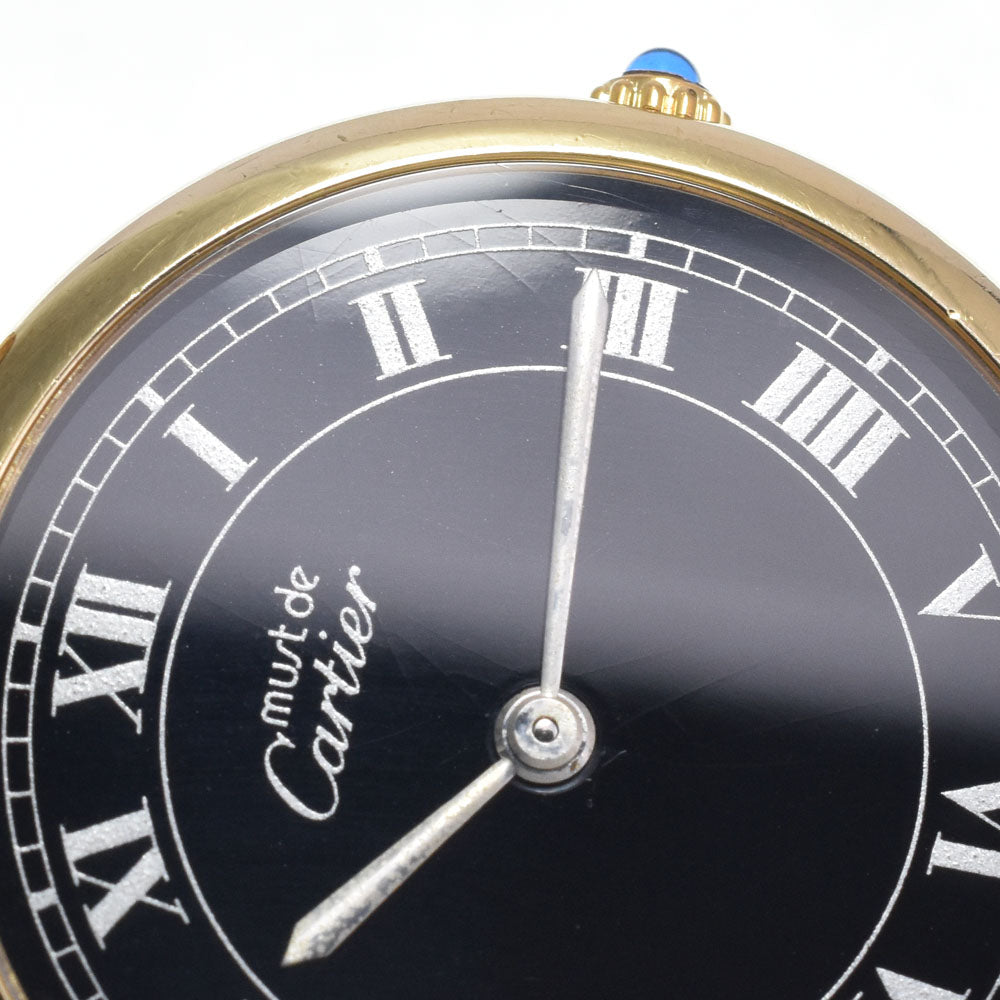 CARTIER Must Vendome SV925 (Gold Plated) / Leather black Dial Quartz Men's
 Watch L#146816