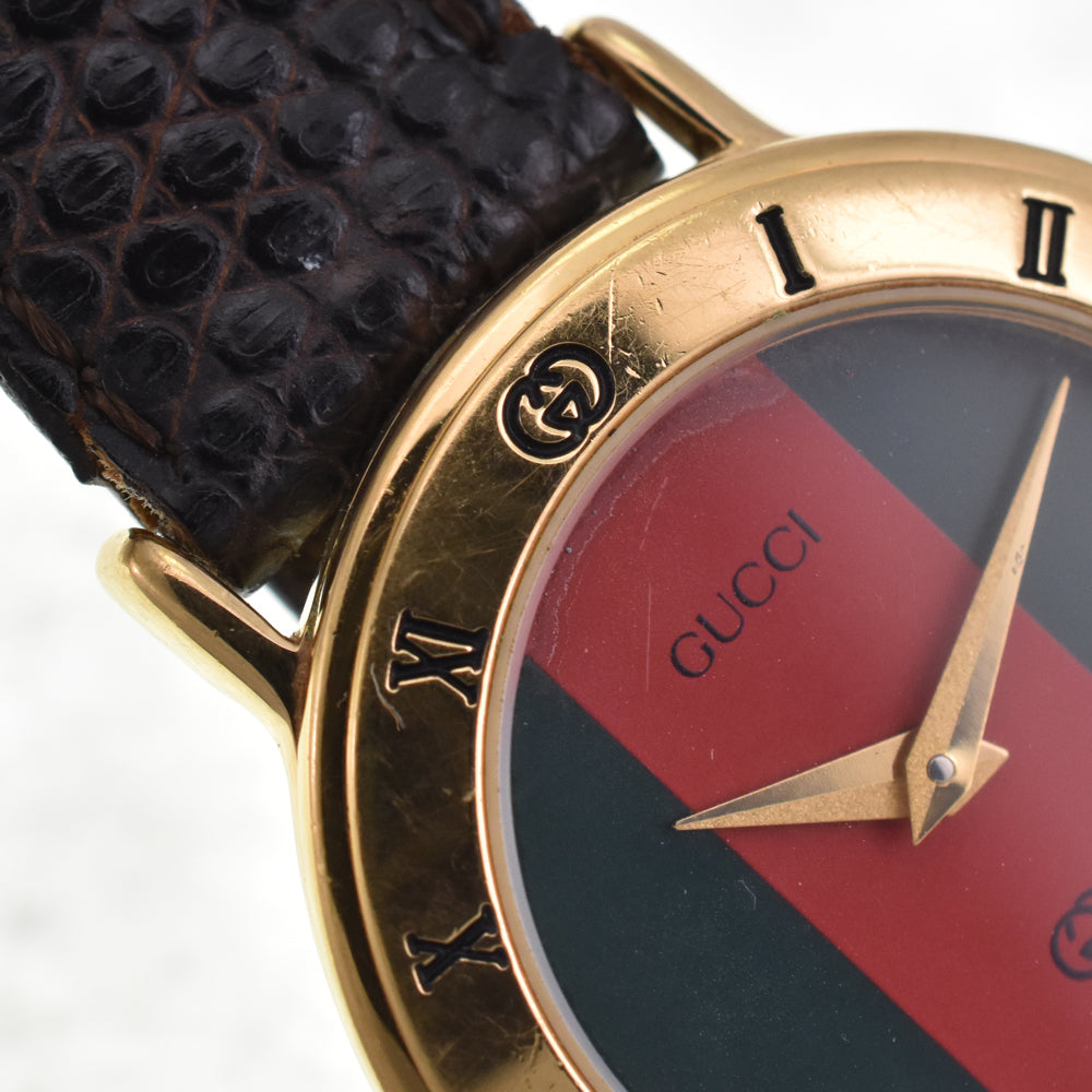 GUCCI 3000L Gold Plated Red / green Dial Quartz Ladies
 Watch D#146820