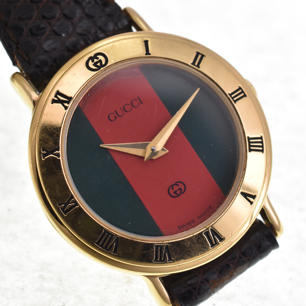 GUCCI 3000L Gold Plated Red / green Dial Quartz Ladies
 Watch D#146820