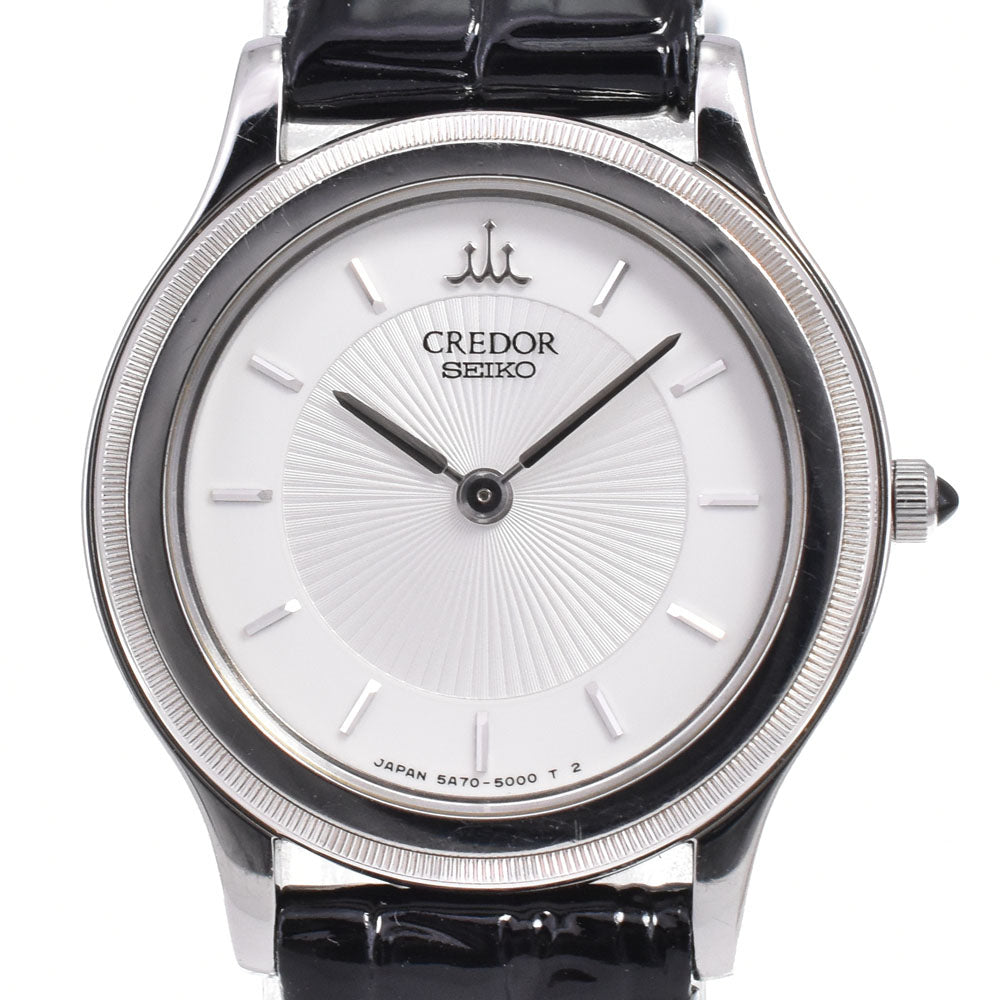 SEIKO CREDOR 5A74-2010 Date K18WGBezel white Dial Quartz Ladies
 Watch B#146834