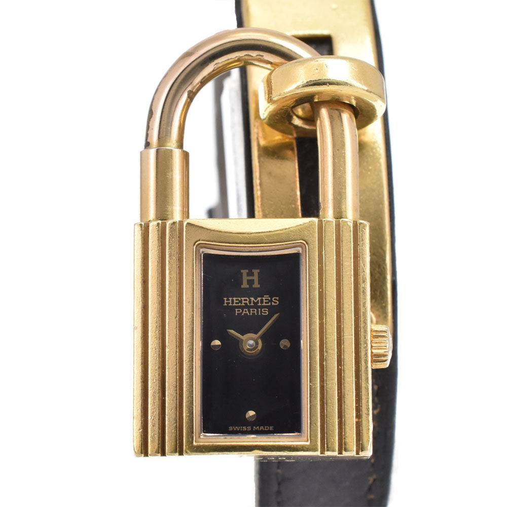 HERMES Kelly watch Gold Plated / Leather black Dial Quartz Ladies
 Watch G#146874